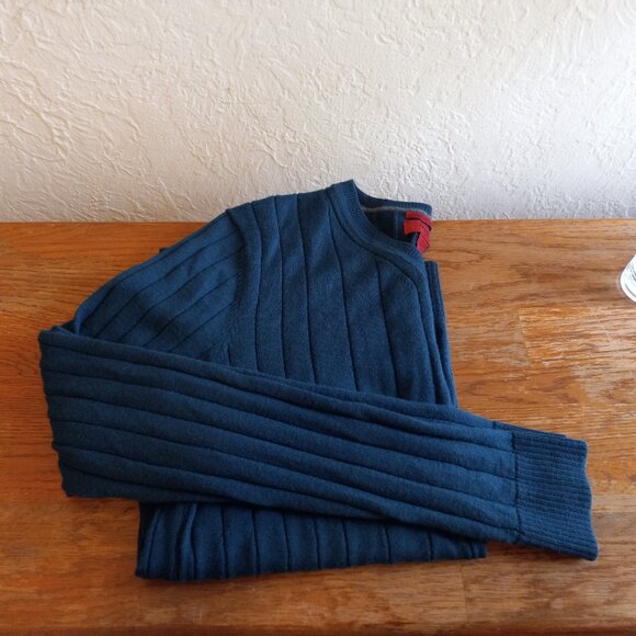 Dark Teal Merino Wool Blend V Neck Sweater 90s Minimalist Academia Classic - Picture 14 of 14